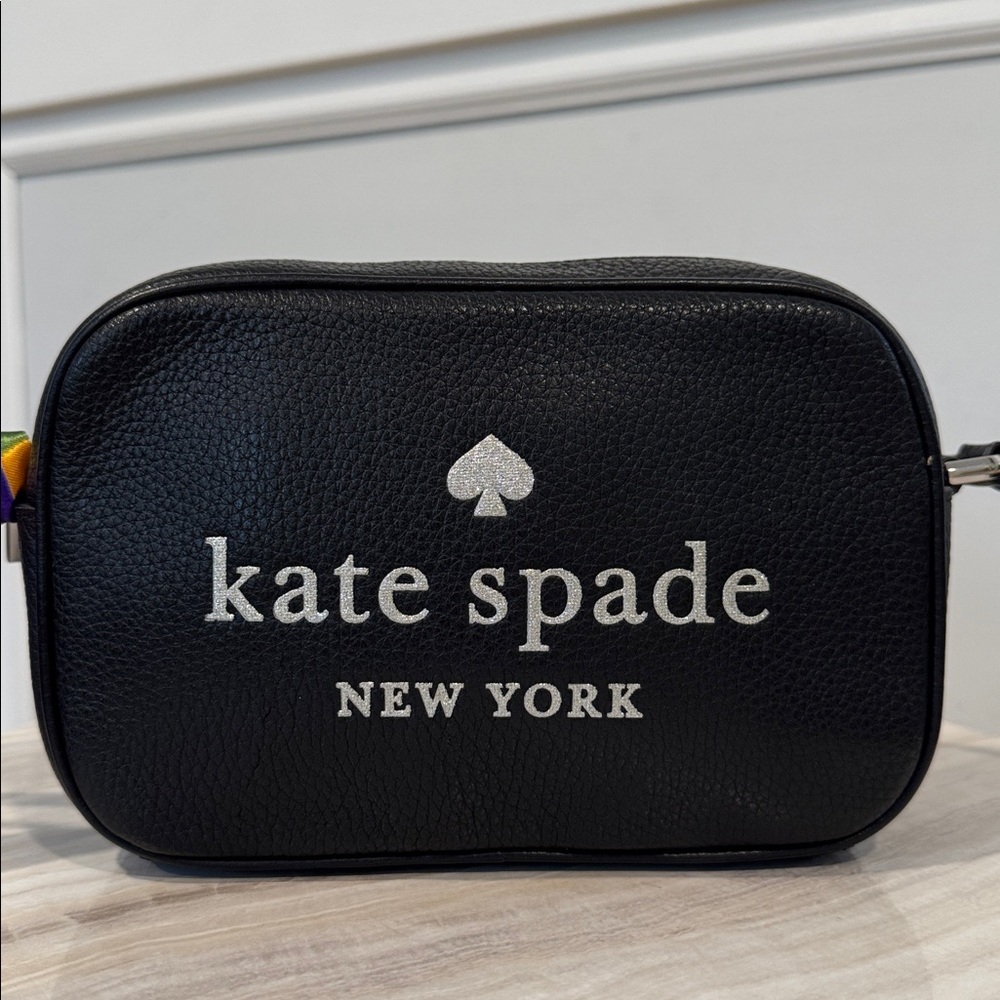 Kate Spade Bag Glitter On Mini Camera Black Pebbled Leather Crossbody - Picture 5 of 17